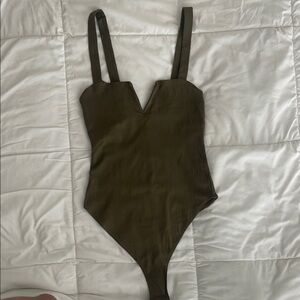 Free People Olive Green Bodysuit Top